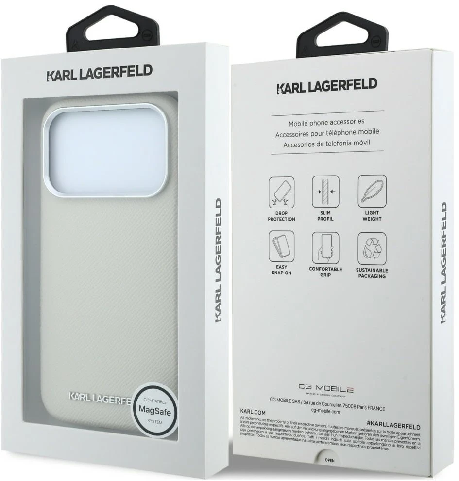 Dėklas Karl Lagerfeld Grained Elongated Logo MagSafe Case for iPhone 17 Pro / 18 Pro - rusvai gelsvas