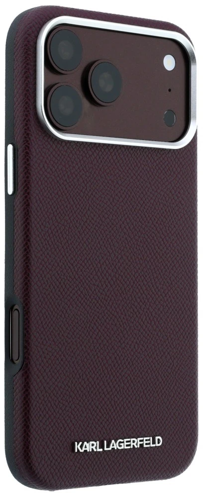 Dėklas Karl Lagerfeld Grained Elongated Logo MagSafe do iPhone 18 Pro Max / 17 Pro Max bordo spalvos