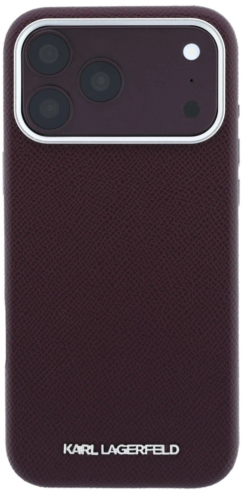 Dėklas Karl Lagerfeld Grained Elongated Logo MagSafe do iPhone 18 Pro Max / 17 Pro Max bordo spalvos