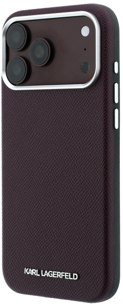 Dėklas Karl Lagerfeld Grained Elongated Logo MagSafe do iPhone 18 Pro Max / 17 Pro Max bordo spalvos