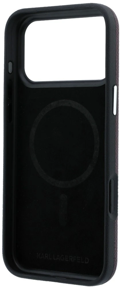 Dėklas Karl Lagerfeld Grained Elongated Logo MagSafe do iPhone 18 Pro Max / 17 Pro Max bordo spalvos