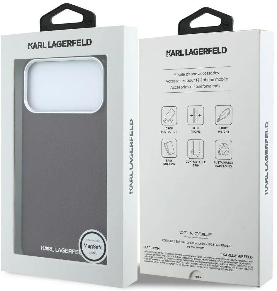 Dėklas Karl Lagerfeld Grained Elongated Logo MagSafe do iPhone 18 Pro Max / 17 Pro Max bordo spalvos