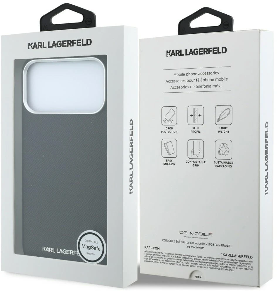 Dėklas Karl Lagerfeld Grained Elongated Logo MagSafe do iPhone 18 Pro / 17 Pro juoda