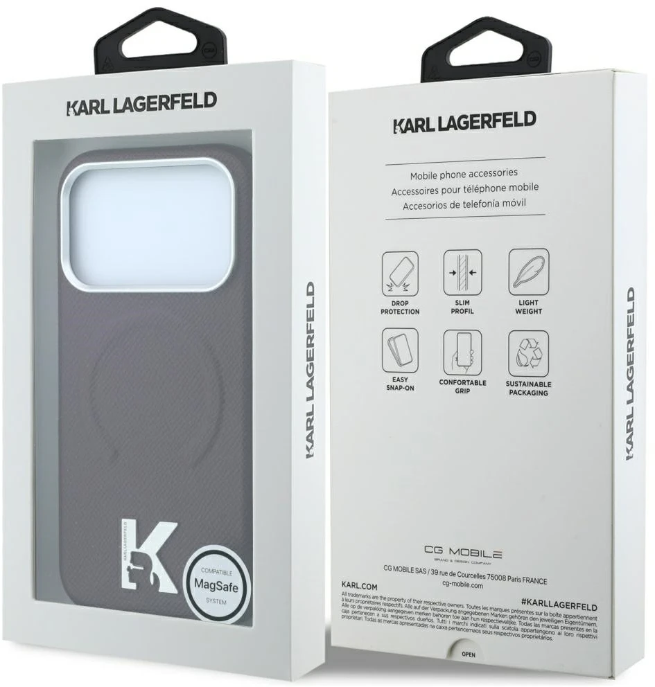 Dėklas Karl Lagerfeld Grained Embossed Ring & Kameo Logo MagSafe do iPhone 18 Pro / 17 Pro bordo spalvos