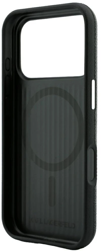 Dėklas Karl Lagerfeld case for IPHONE 18 Pro Max/17 Pro Max compatible with MagSafe (Grained Embossed Ring & Kameo Logo) juodas