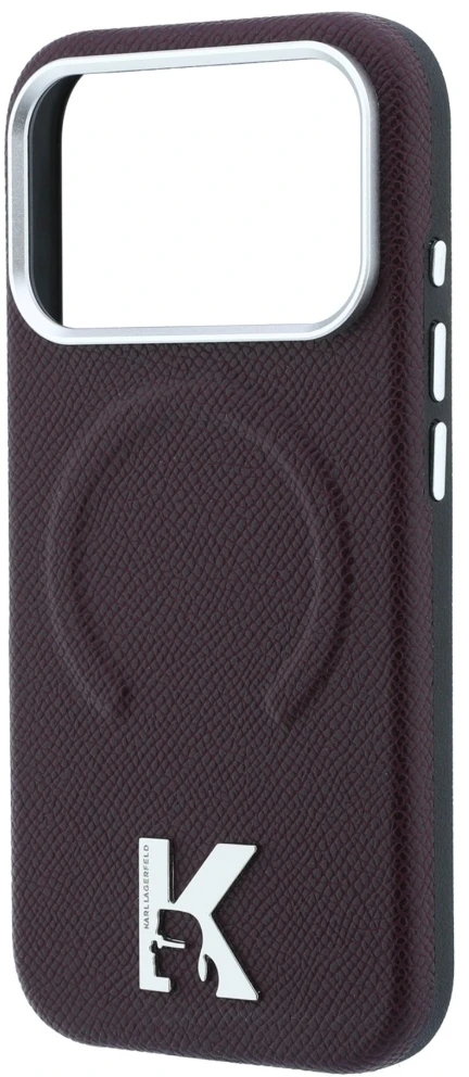 Dėklas Karl Lagerfeld Grained Embossed Ring & Kameo Logo MagSafe do iPhone 18 Pro / 17 Pro bordo spalvos
