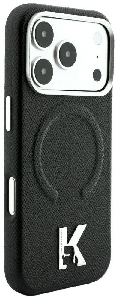 Dėklas Karl Lagerfeld case for IPHONE 18 Pro Max/17 Pro Max compatible with MagSafe (Grained Embossed Ring & Kameo Logo) juodas