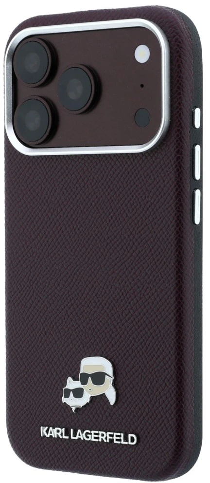 Dėklas Karl Lagerfeld Grained Choupette Head Metal MagSafe case for iPhone 18 Pro Max - burgundy