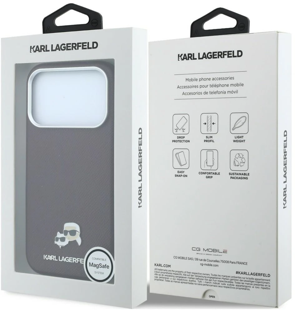 Dėklas Karl Lagerfeld Grained Choupette Head Metal MagSafe case for iPhone 18 Pro Max - burgundy