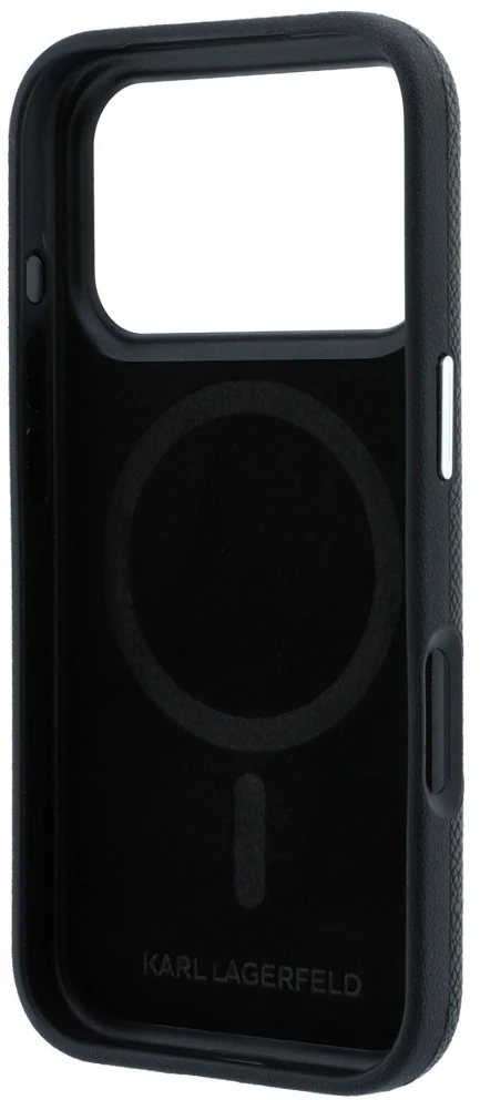 Dėklas Karl Lagerfeld Grained Heads Metal MagSafe Case for iPhone 17 Pro Max / 18 Pro Max - Juodas