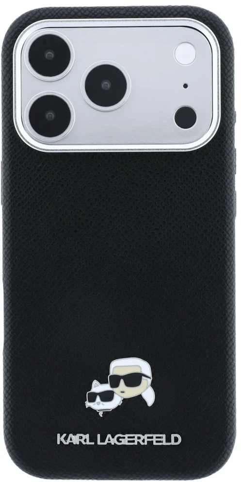 Dėklas Karl Lagerfeld Grained Heads Metal MagSafe Case for iPhone 17 Pro Max / 18 Pro Max - Juodas