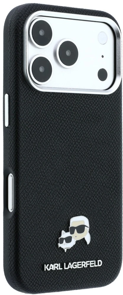 Dėklas Karl Lagerfeld Grained Heads Metal MagSafe Case for iPhone 17 Pro Max / 18 Pro Max - Juodas