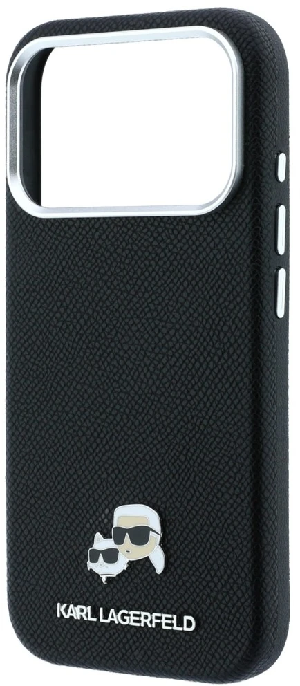 Dėklas Karl Lagerfeld Grained Heads Metal MagSafe Case for iPhone 17 Pro Max / 18 Pro Max - Juodas