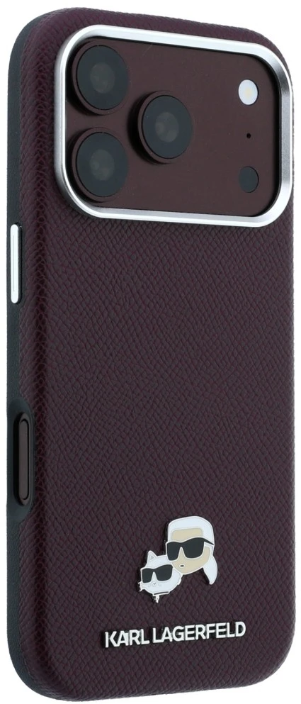 Dėklas Karl Lagerfeld Grained Choupette Head Metal MagSafe case for iPhone 18 Pro Max - burgundy