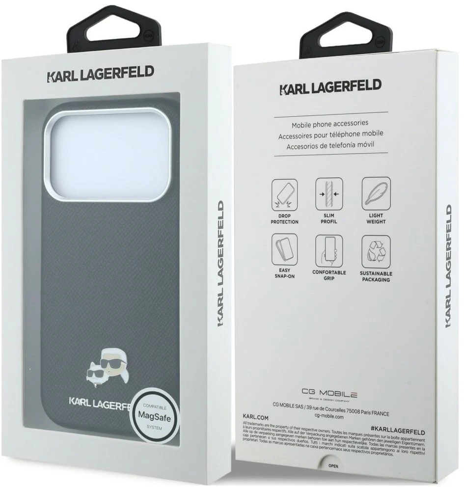 Dėklas Karl Lagerfeld Grained Heads Metal MagSafe Case for iPhone 17 Pro Max / 18 Pro Max - Juodas