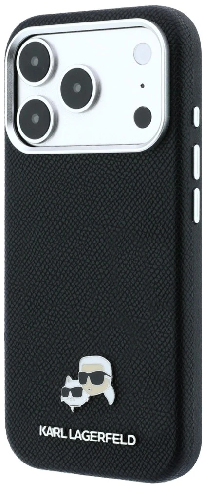 Dėklas Karl Lagerfeld Grained Heads Metal MagSafe Case for iPhone 17 Pro Max / 18 Pro Max - Juodas