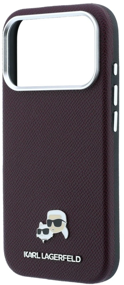 Dėklas Karl Lagerfeld Grained Choupette Head Metal MagSafe case for iPhone 18 Pro Max - burgundy