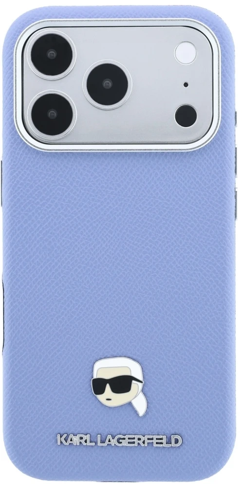 Dėklas Karl Lagerfeld case for IPHONE 18 Pro/ 17 Pro compatible with MagSafe (Grained Karl Head Metal) light mėlynas