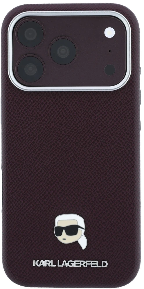 Dėklas Karl Lagerfeld case for IPHONE 18 Pro Max/ 17 Pro Max compatible with MagSafe (Grained Karl Head Metal) burgundy