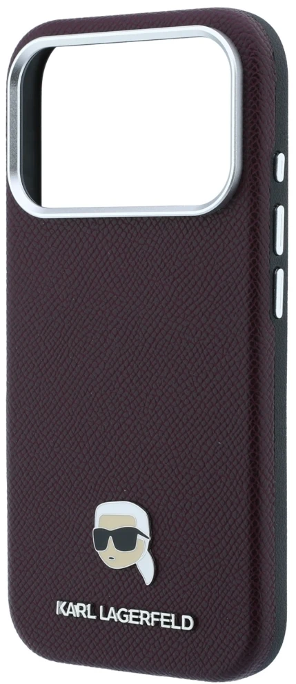 Dėklas Karl Lagerfeld case for IPHONE 18 Pro/ 17 Pro compatible with MagSafe (Grained Karl Head Metal) burgundy