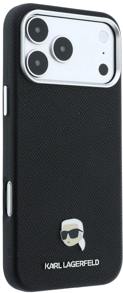 Dėklas Karl Lagerfeld Grained Karl Head Metal MagSafe do iPhone 18 Pro Max / 17 Pro Max juoda