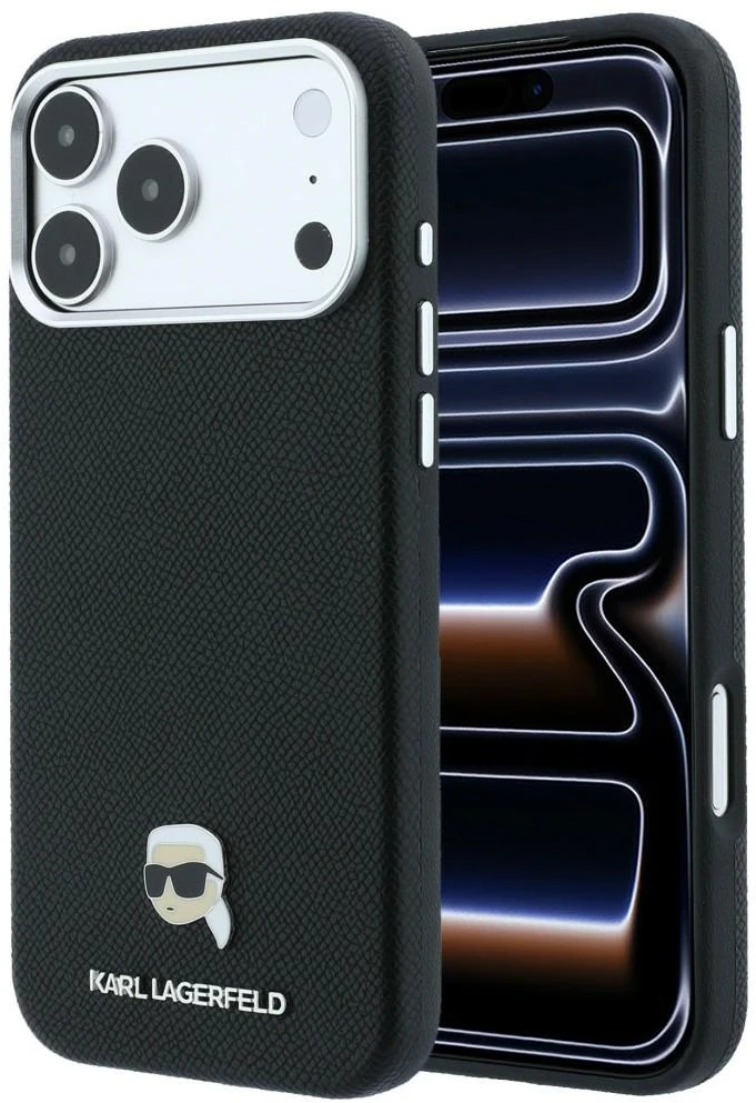 Dėklas Karl Lagerfeld Grained Karl Head Metal MagSafe do iPhone 18 Pro Max / 17 Pro Max juoda