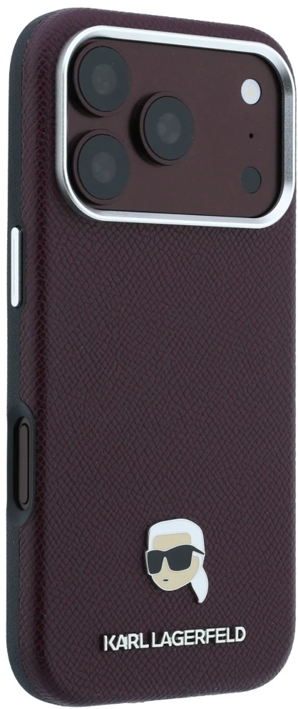 Dėklas Karl Lagerfeld case for IPHONE 18 Pro/ 17 Pro compatible with MagSafe (Grained Karl Head Metal) burgundy