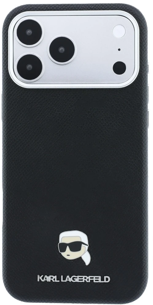 Dėklas Karl Lagerfeld Grained Karl Head Metal MagSafe do iPhone 18 Pro Max / 17 Pro Max juoda