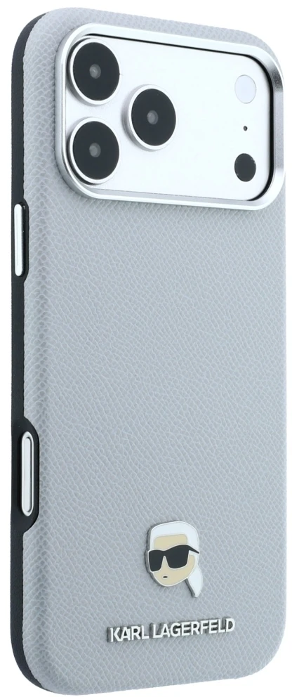 Dėklas Karl Lagerfeld Grained Karl Head Metal MagSafe do iPhone 18 Pro Max / 17 Pro Max pilka