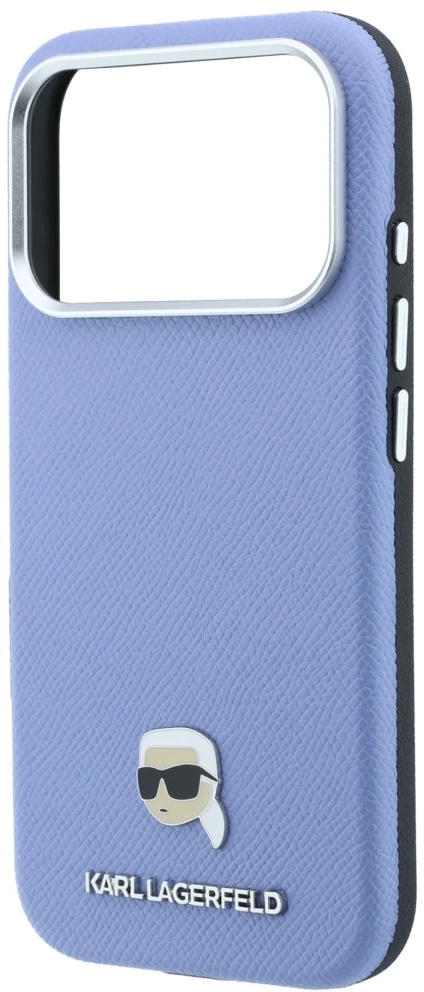 Dėklas Karl Lagerfeld case for IPHONE 18 Pro Max/ 17 Pro Max compatible with MagSafe (Grained Karl Head Metal) light mėlynas