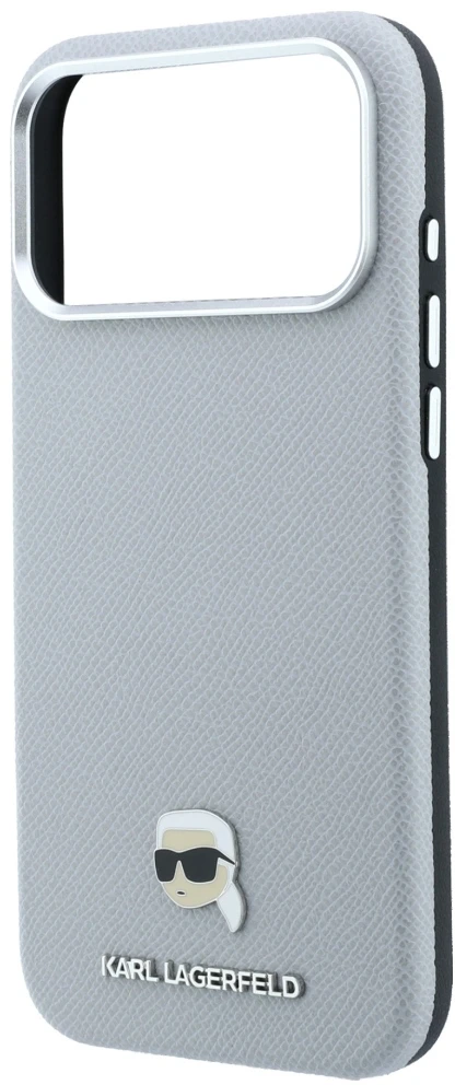 Dėklas Karl Lagerfeld Grained Karl Head Metal MagSafe do iPhone 18 Pro Max / 17 Pro Max pilka