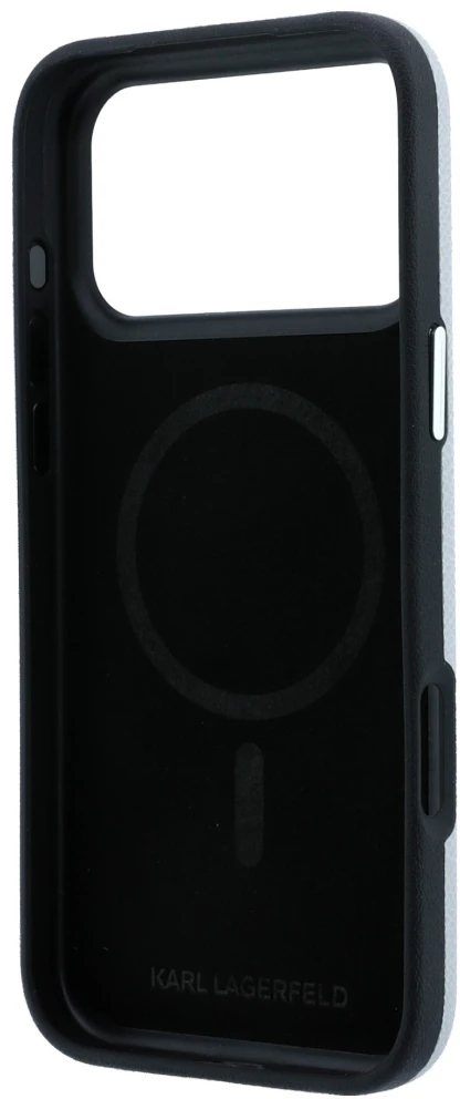 Dėklas Karl Lagerfeld Grained Karl Head Metal MagSafe do iPhone 18 Pro Max / 17 Pro Max pilka