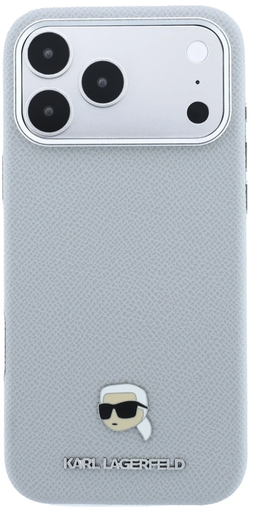 Dėklas Karl Lagerfeld Grained Karl Head Metal MagSafe do iPhone 18 Pro Max / 17 Pro Max pilka