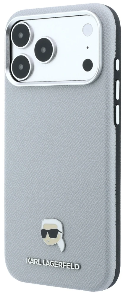 Dėklas Karl Lagerfeld Grained Karl Head Metal MagSafe do iPhone 18 Pro Max / 17 Pro Max pilka