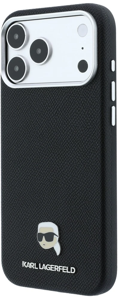 Dėklas Karl Lagerfeld Grained Karl Head Metal MagSafe do iPhone 18 Pro Max / 17 Pro Max juoda