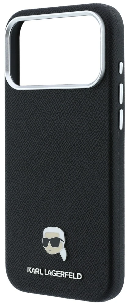 Dėklas Karl Lagerfeld Grained Karl Head Metal MagSafe do iPhone 18 Pro Max / 17 Pro Max juoda