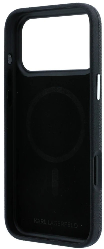 Dėklas Karl Lagerfeld Grained Karl Head Metal MagSafe do iPhone 18 Pro Max / 17 Pro Max juoda