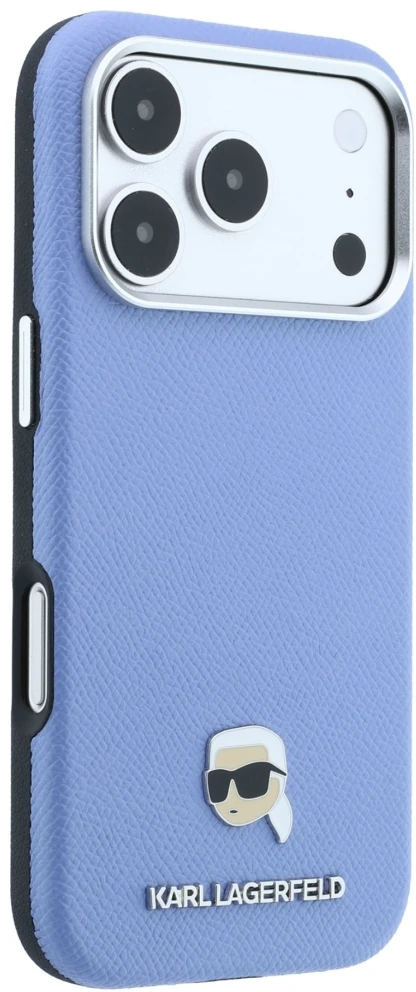 Dėklas Karl Lagerfeld case for IPHONE 18 Pro Max/ 17 Pro Max compatible with MagSafe (Grained Karl Head Metal) light mėlynas