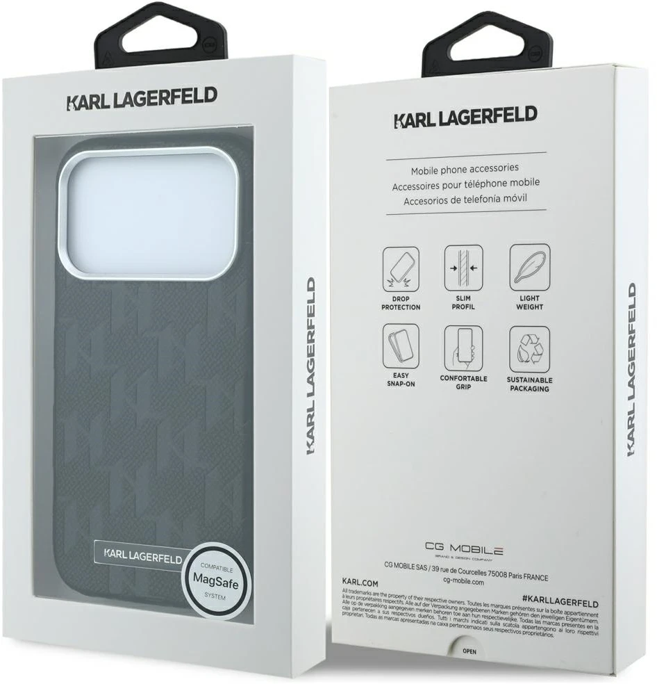 Dėklas Karl Lagerfeld Grained Mono Resin Logo MagSafe Case for iPhone 17 Pro Max / 18 Pro Max - Juodas