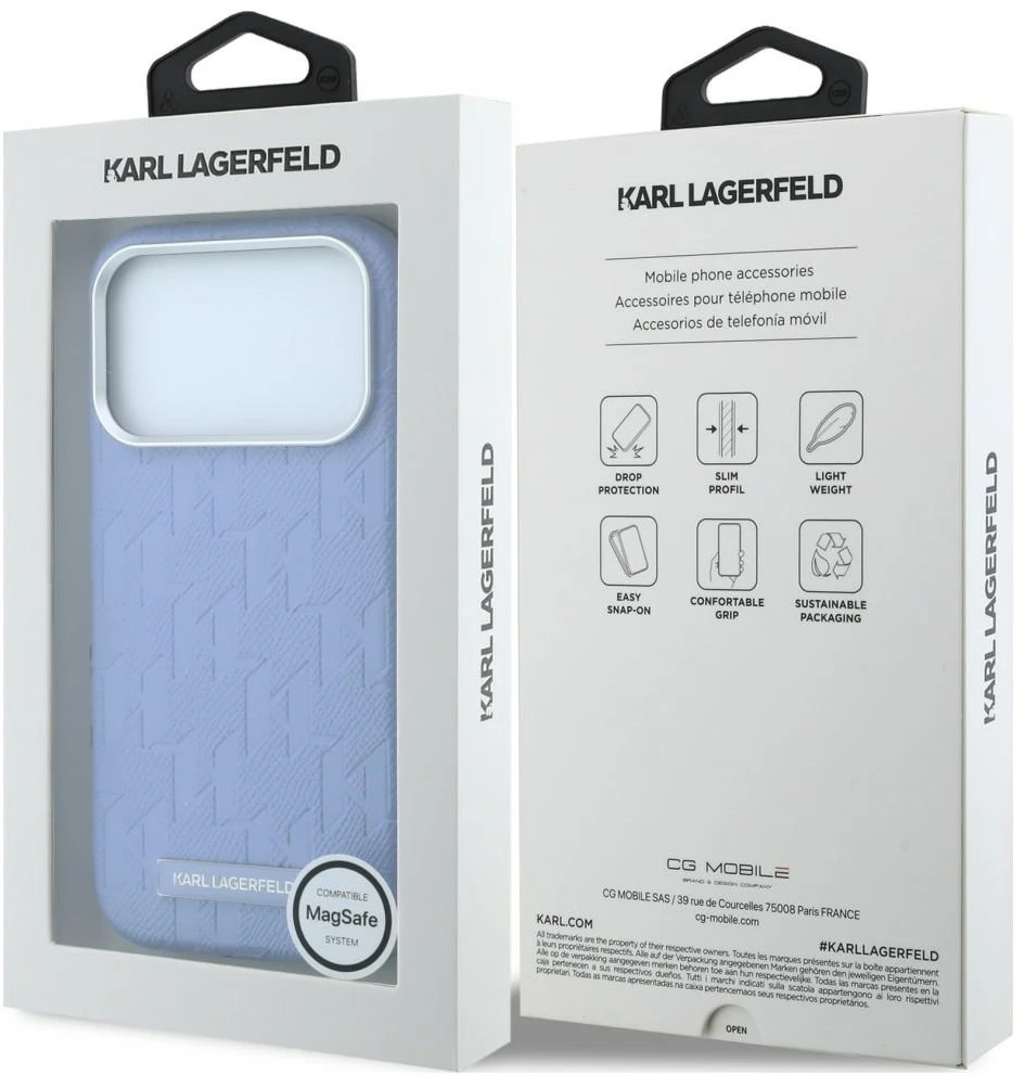 Dėklas Karl Lagerfeld Grained Mono Resin Logo MagSafe do iPhone 18 Pro Max / 17 Pro Max Šviesiai mėlynas