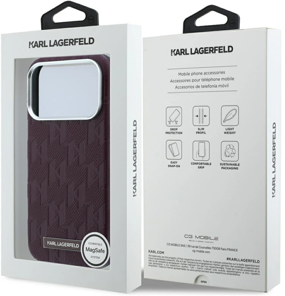 Dėklas Karl Lagerfeld Grained Mono Resin Logo MagSafe Case for iPhone 17 Pro Max / 18 Pro Max - Burgundy