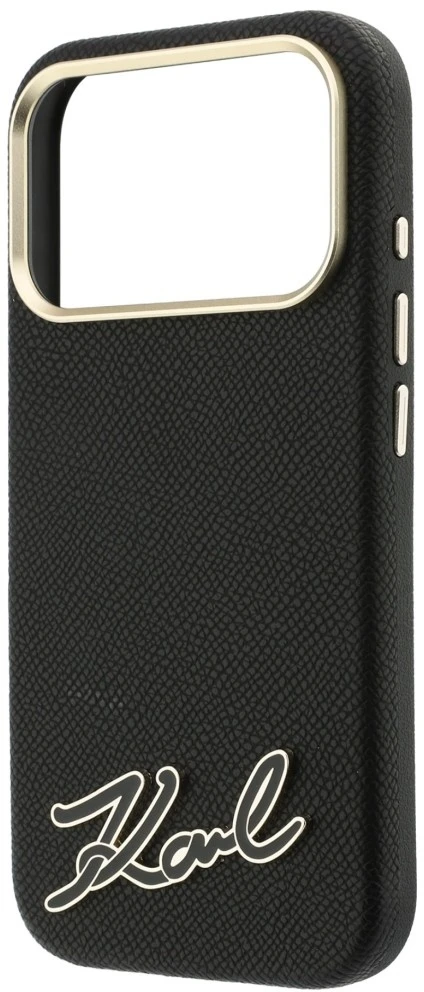 Dėklas Karl Lagerfeld Grained with Resin Signature Logo MagSafe do iPhone 18 Pro / 17 Pro juoda