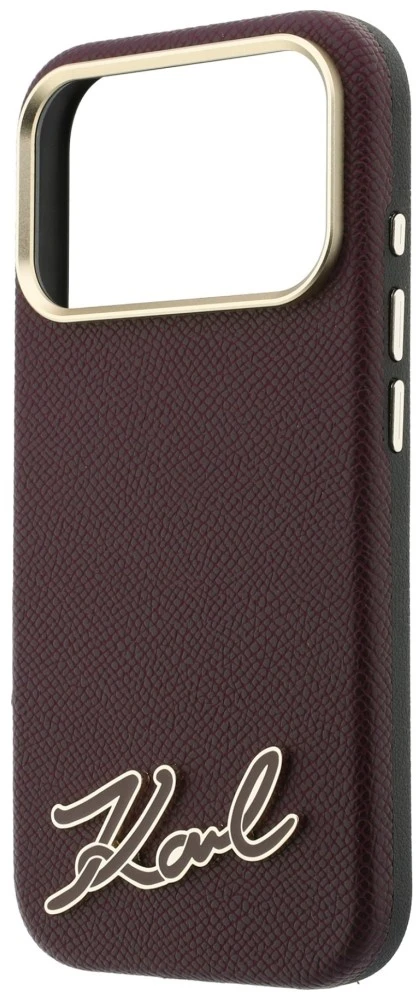 Dėklas Karl Lagerfeld Grained with Resin Signature Logo MagSafe, skirtas iPhone 18 Pro / 17 Pro, bordo spalvos