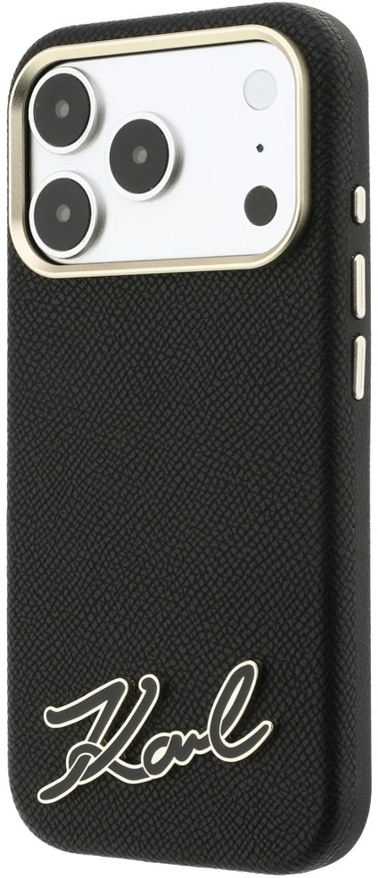Dėklas Karl Lagerfeld Grained with Resin Signature Logo MagSafe do iPhone 18 Pro / 17 Pro juoda