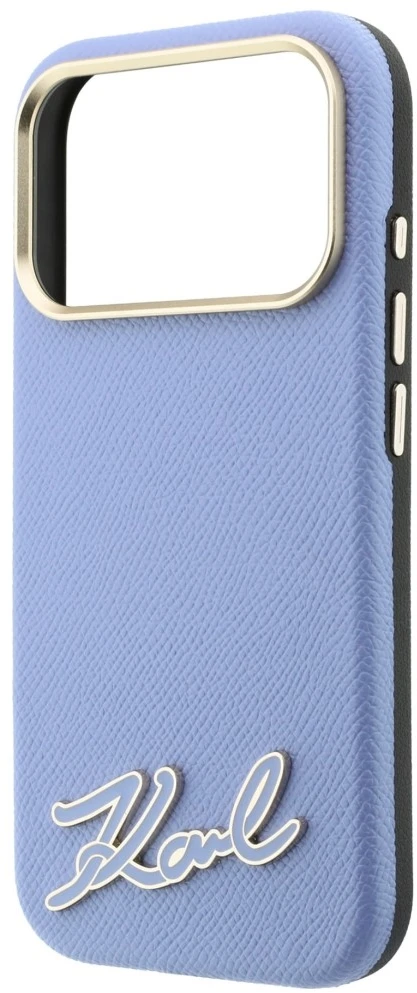Dėklas Karl Lagerfeld Grained with Resin Signature Logo MagSafe, skirtas iPhone 18 Pro / 17 Pro, šviesiai mėlynas