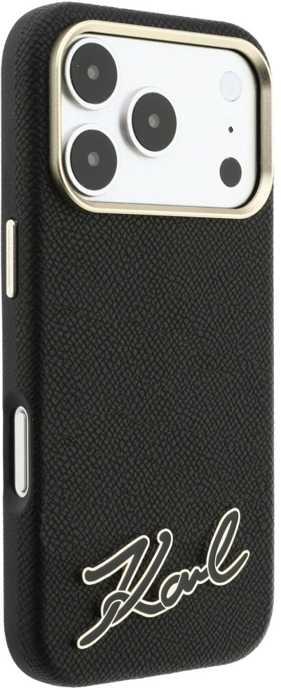 Dėklas Karl Lagerfeld Grained with Resin Signature Logo MagSafe do iPhone 18 Pro / 17 Pro juoda