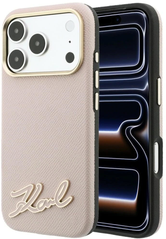 Dėklas Karl Lagerfeld Grained with Resin Signature Logo MagSafe do iPhone 18 Pro Max / 17 Pro Max rožinė