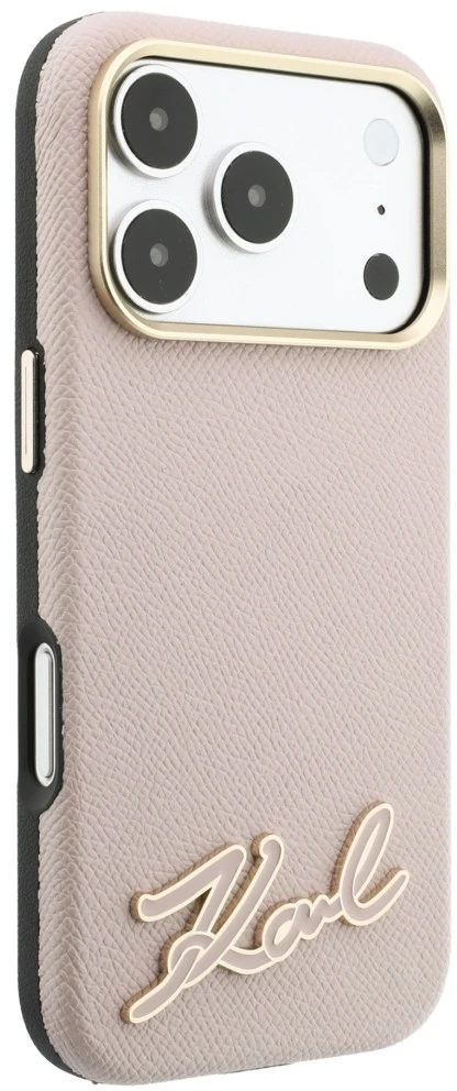 Dėklas Karl Lagerfeld Grained with Resin Signature Logo MagSafe, skirtas iPhone 18 Pro / 17 Pro, rožinis