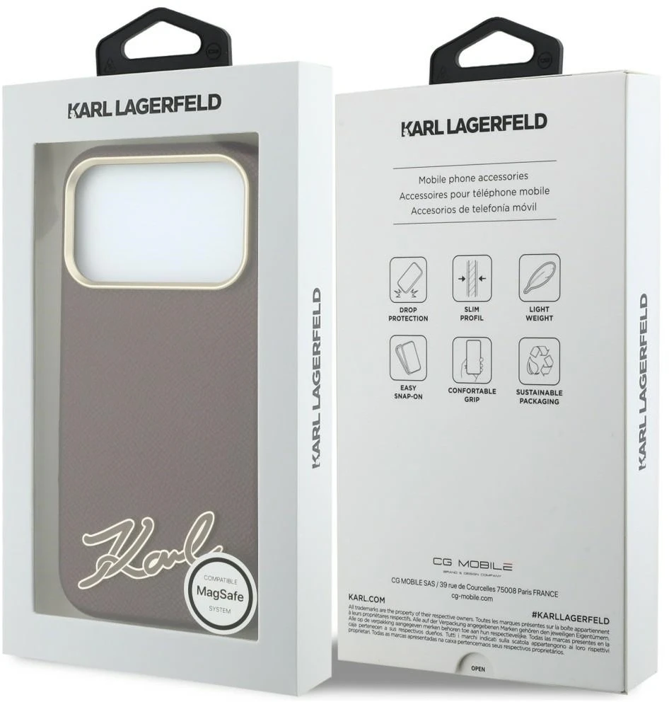 Dėklas Karl Lagerfeld Grained with Resin Signature Logo MagSafe, skirtas iPhone 18 Pro Max / 17 Pro Max