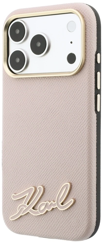 Dėklas Karl Lagerfeld Grained with Resin Signature Logo MagSafe, skirtas iPhone 18 Pro / 17 Pro, rožinis